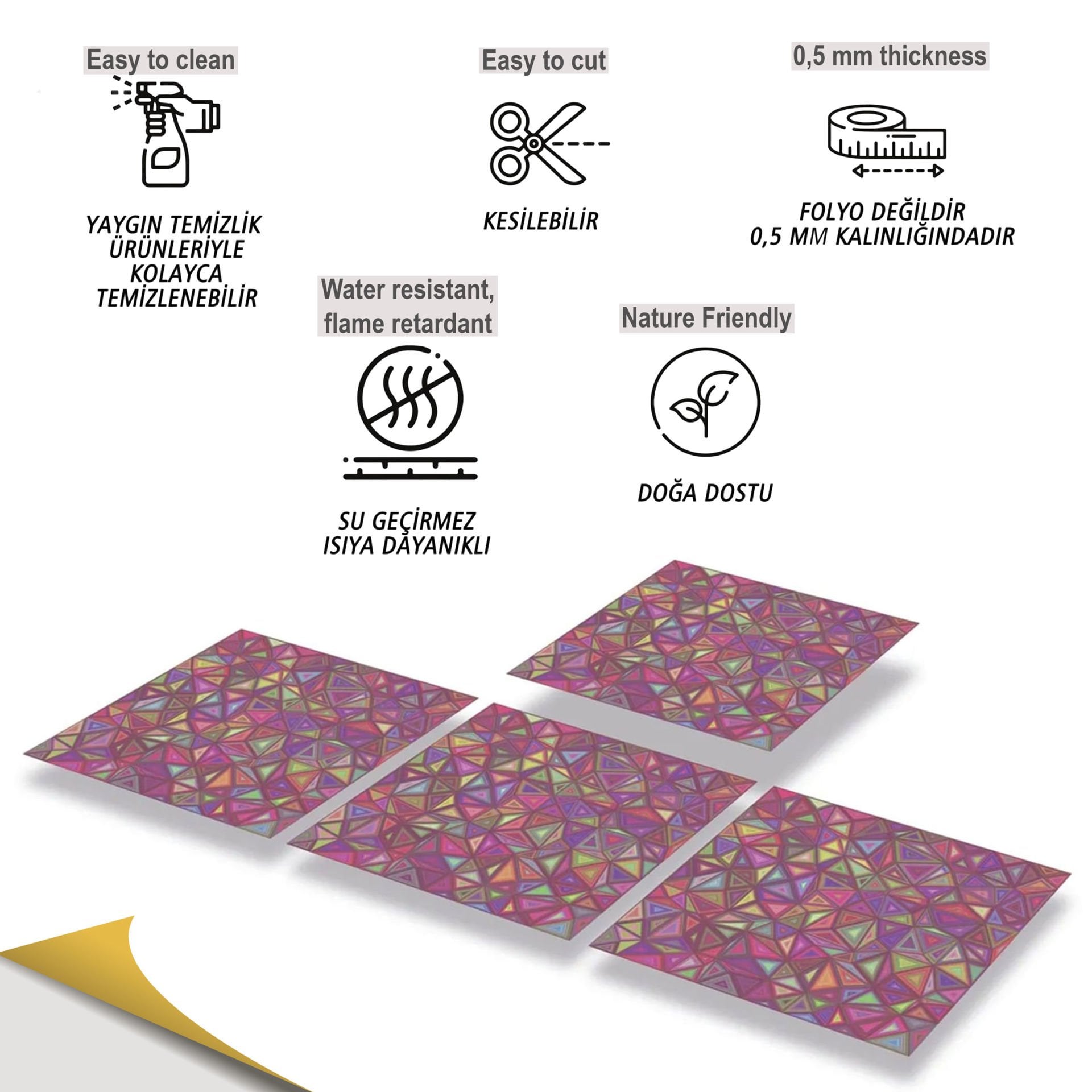 Tink Kendinden Yapışkanlı Geometrik Kuşak Desenli 30x30 cm Pvc Seramik Fayans Kaplama 1 m2 (11 Adet)