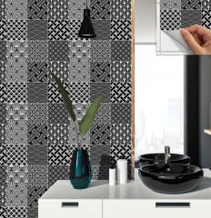 Tink Kendinden Yapışkanlı Siyah Beyaz Geometrik Desenli 30x30 cm Pvc Seramik Fayans Kaplama