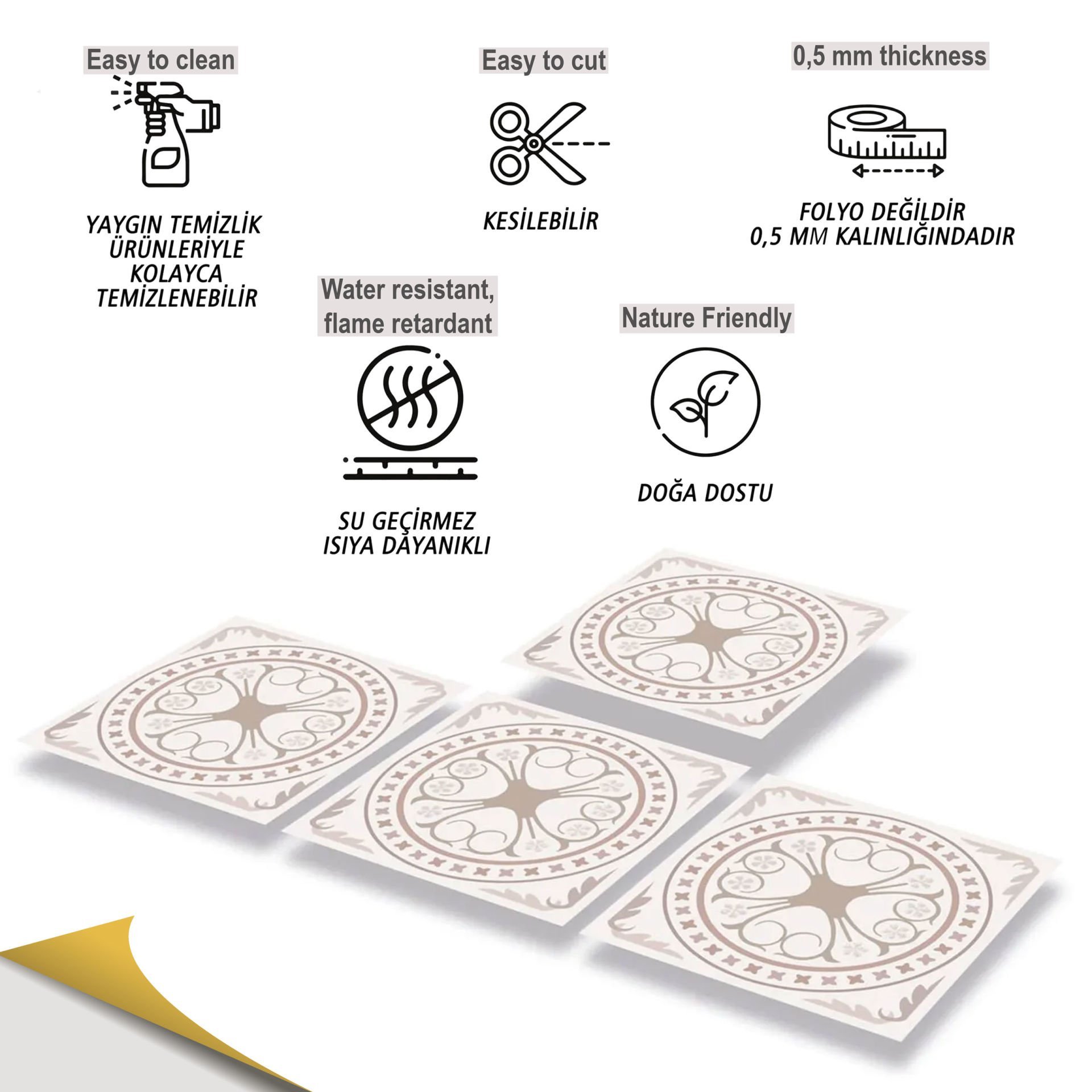 Tink Kendinden Yapışkanlı Soft Yuvarlak Desenli 30x30 cm Pvc Seramik Fayans Kaplama