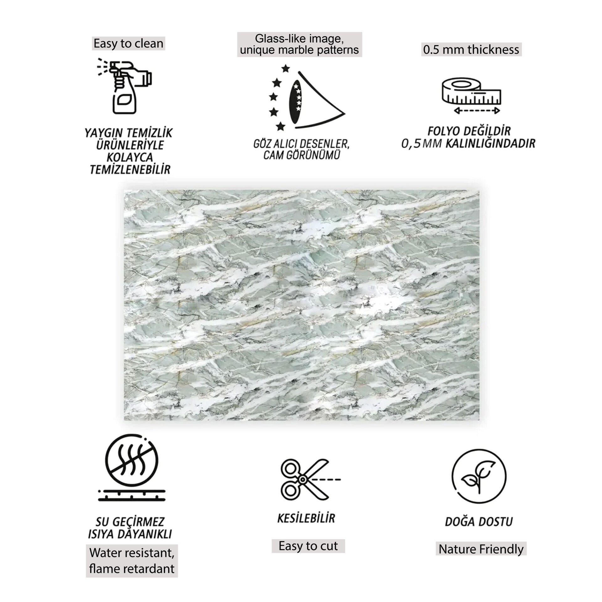 Tink Yeşil Agat Mermer Desenli Panel Pvc 41X62 cm