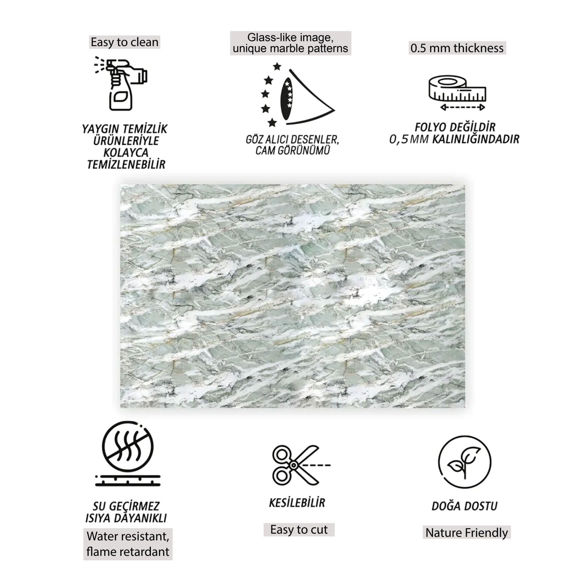 Tink Yeşil Agat Mermer Desenli Panel Pvc 41X62 cm 1 m² (4 Adet)