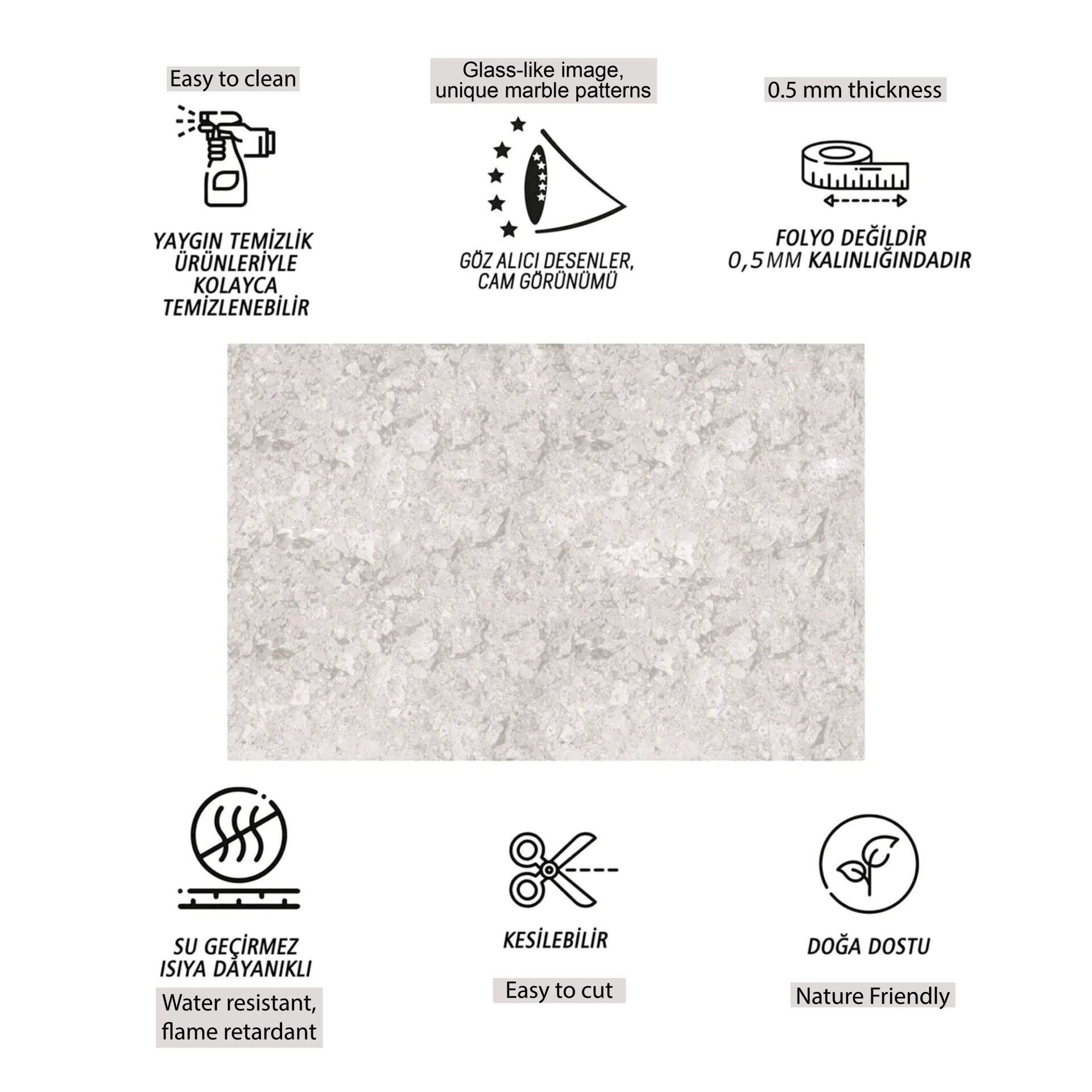 Tink Gri Lekeli Mermer Desenli Panel Pvc 41X62 cm 1 m² (4 Adet)