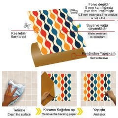 Tink Kendinden Yapışkanlı Renkli Dalga Desenli Pvc Karo Kaplama 30x30 cm