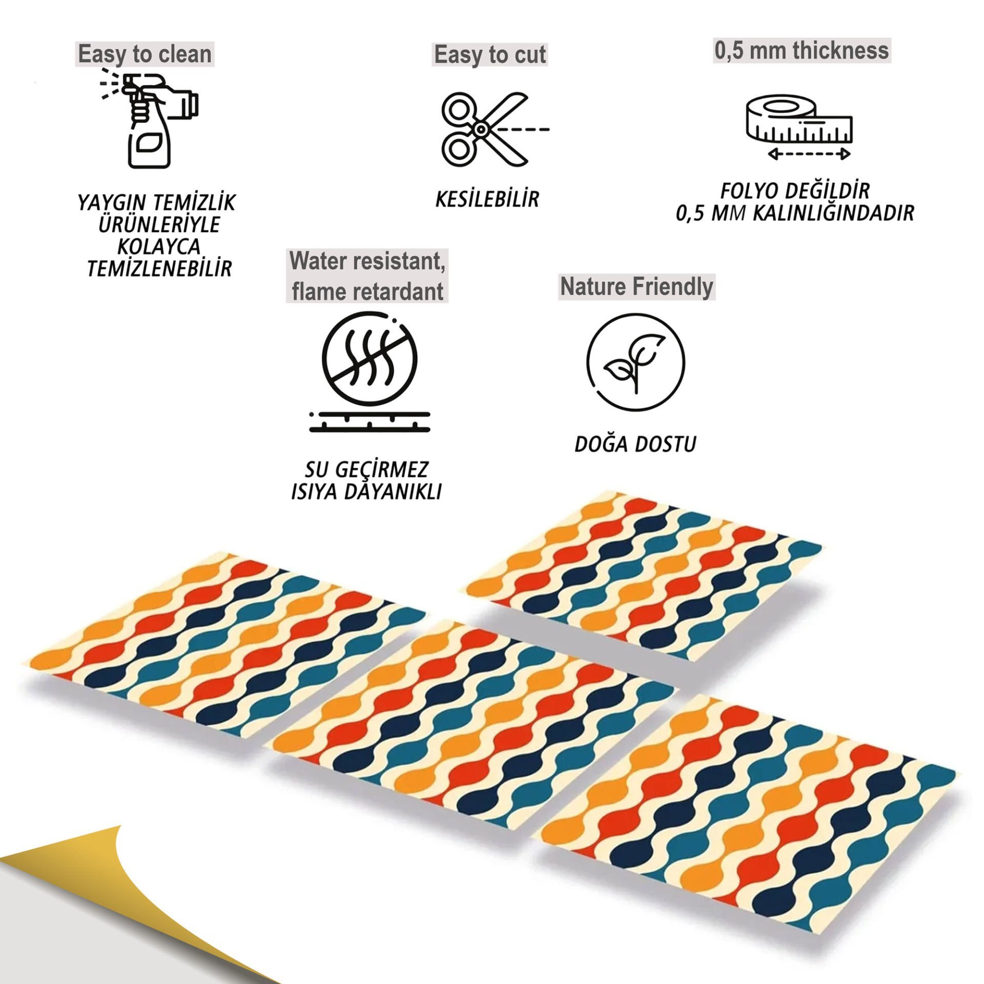 Tink Kendinden Yapışkanlı Renkli Dalga Desenli Pvc Karo Kaplama 30x30 cm