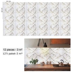 Tink Sarı Çizgili Mermer Desenli Panel Pvc 41X62 cm 1 m² (4 Adet)