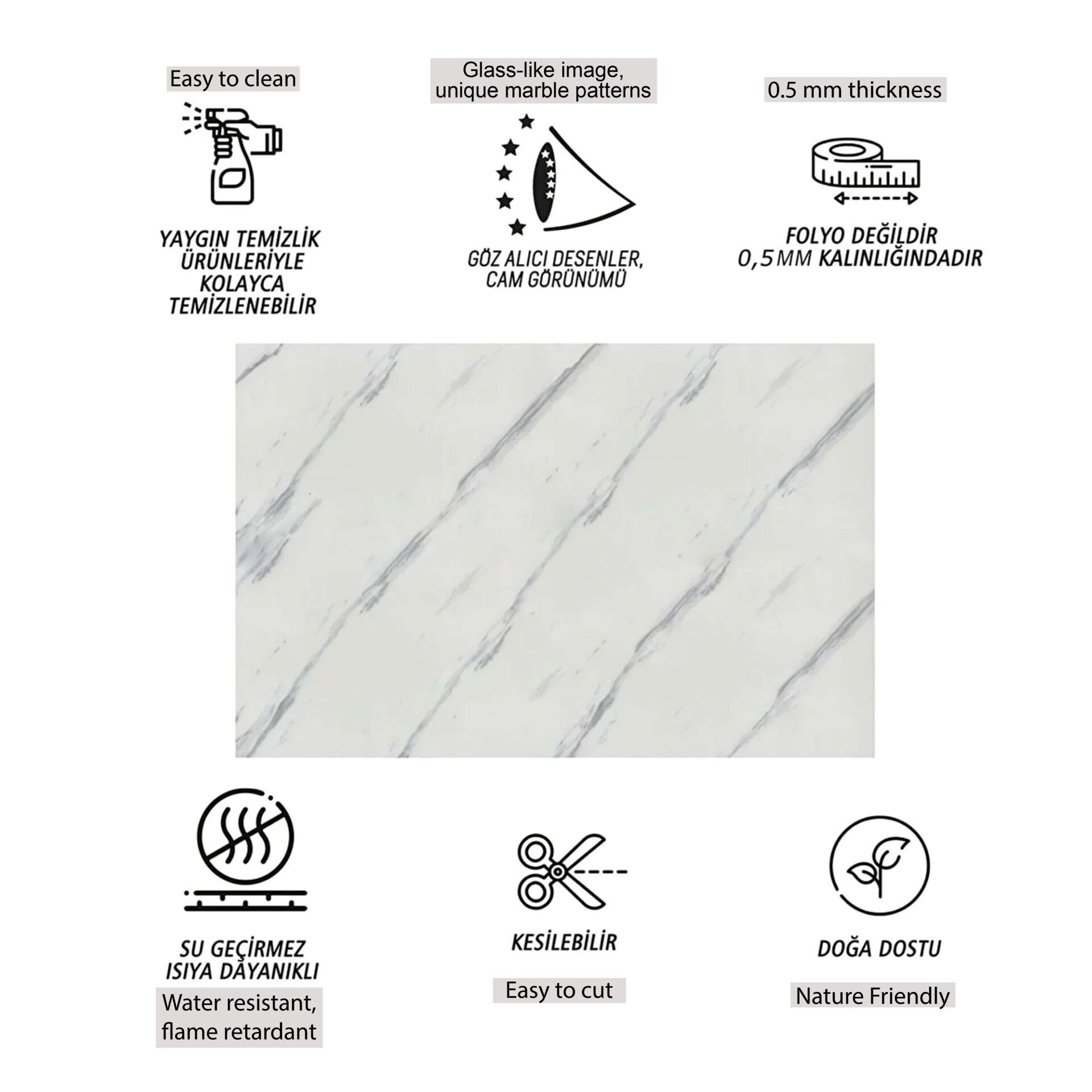 Tink Gri Bulut Çizgili Mermer Desenli Panel Pvc 41X62 cm