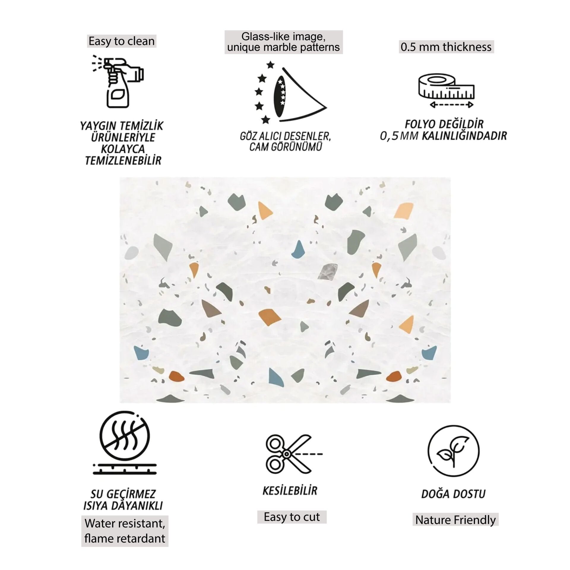 Tink Terrazzo Mermer Desenli Panel Pvc 41X62 cm 1 m² (4 Adet)