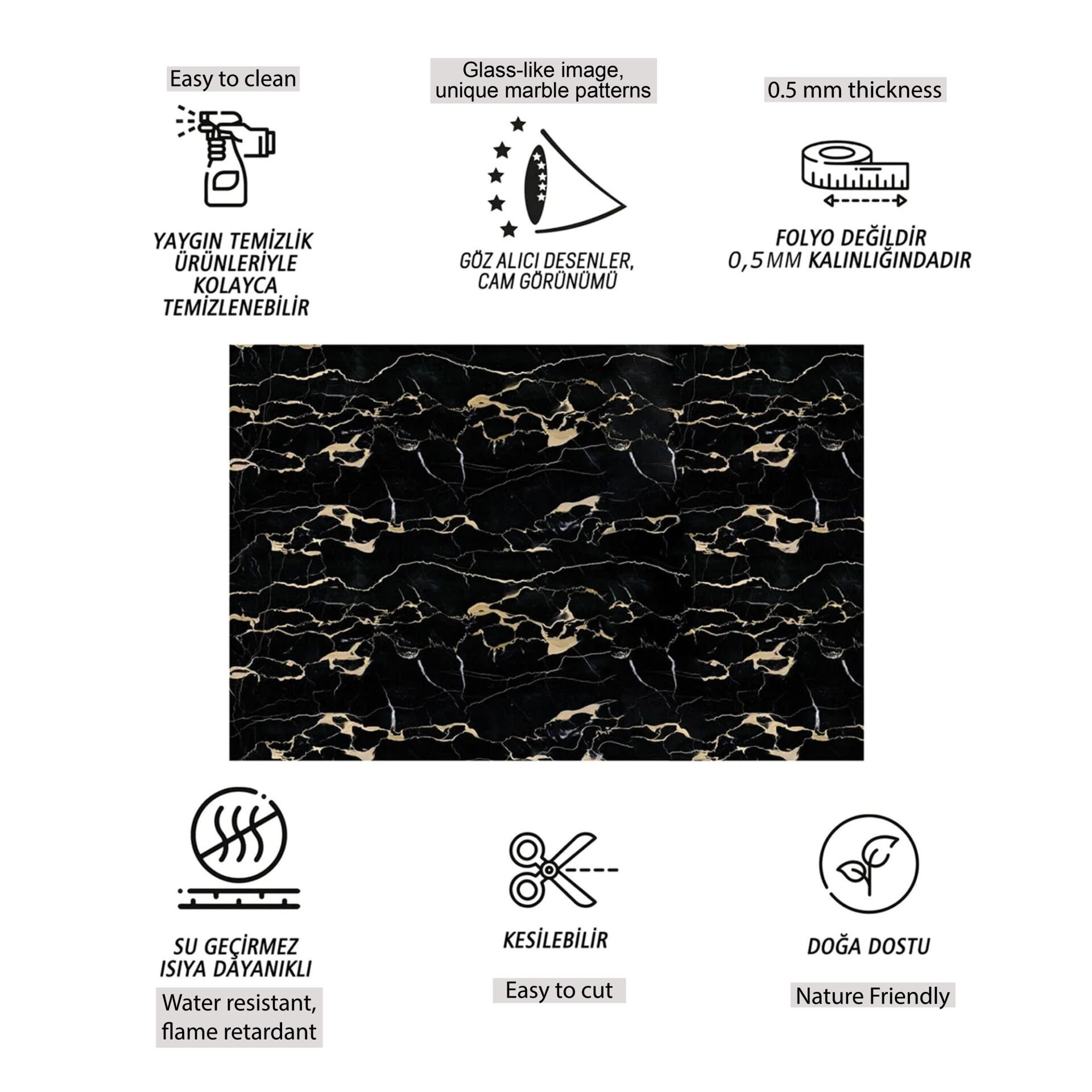 Tink Gold Siyah Mermer Desenli Panel Pvc 41X62 cm