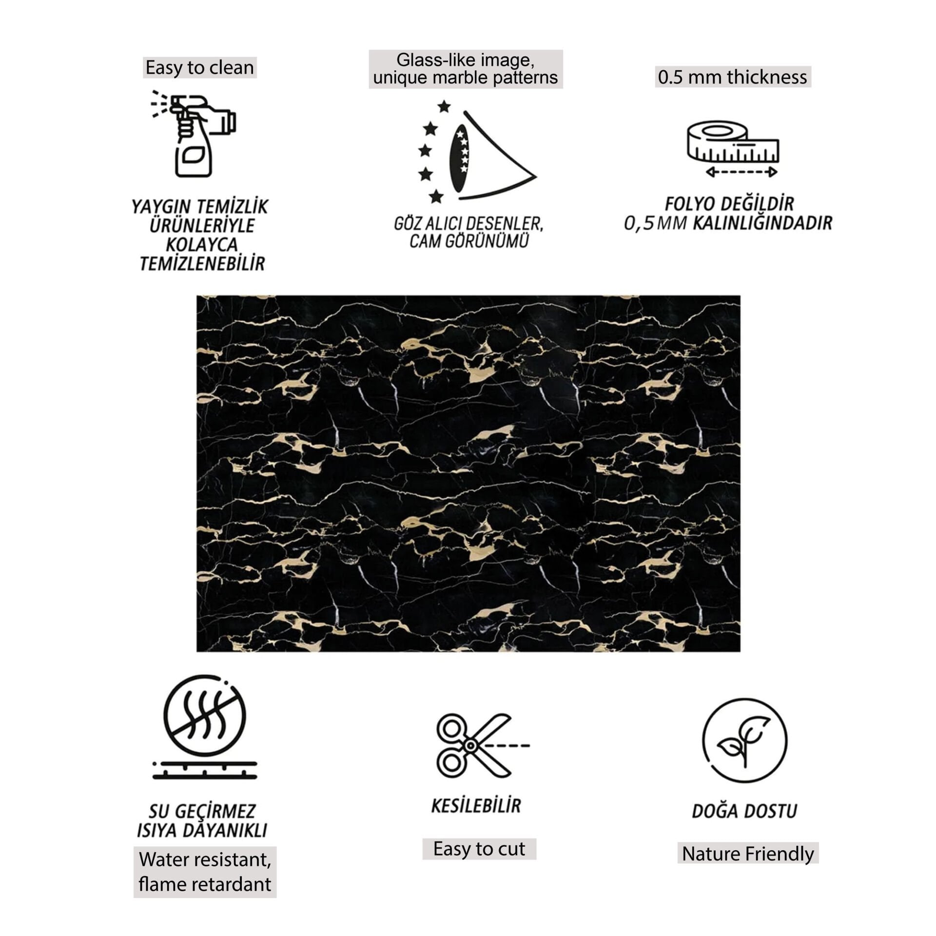 Tink Gold Siyah Mermer Desenli Panel Pvc 41X62 cm 1 m² (4 Adet)