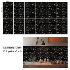 Tink Gold Siyah Mermer Desenli Panel Pvc 41X62 cm 1 m² (4 Adet)