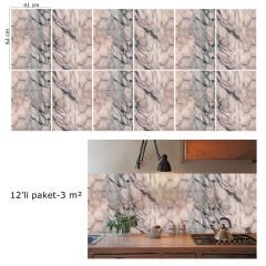 Tink Pembe Mermer Desenli Panel Pvc 41X62 cm