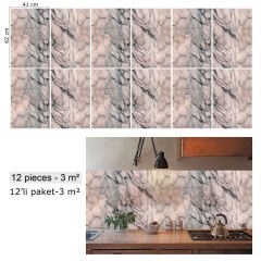 Tink Pembe Mermer Desenli Panel Pvc 41X62 cm