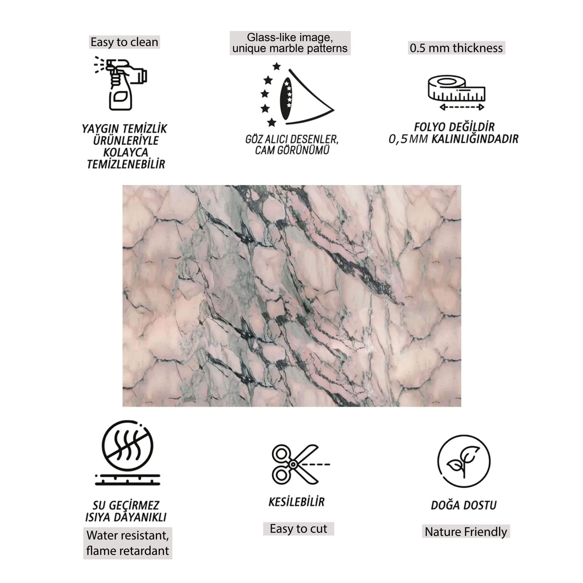 Tink Pembe Mermer Desenli Panel Pvc 41X62 cm