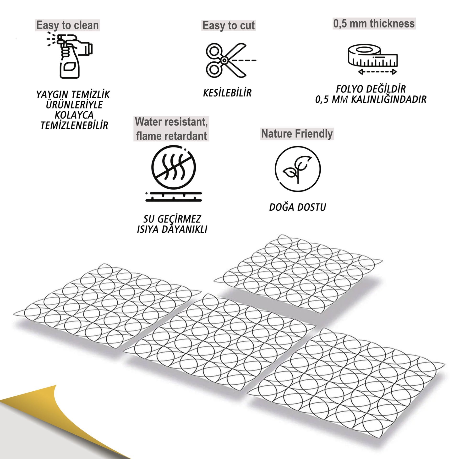 Tink Kendinden Yapışkanlı Çizgi Desenli Pvc Karo Kaplama 30x30 cm 1 m2 (11 Adet)