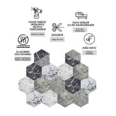 Tink Kendinden Yapışkanlı Mermer Desenli Altıgen Pvc Karo Kaplama 27x31 cm