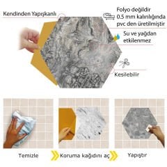 Tink Self Adhesive Marble Patterned Hexagonal PVC Tile Covering 27x31 cm