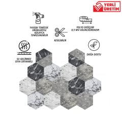 Tink Self Adhesive Marble Patterned Hexagonal PVC Tile Covering 27x31 cm