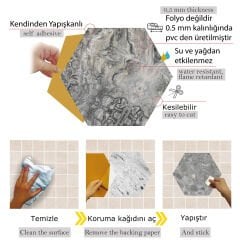Tink Kendinden Yapışkanlı Mermer Desenli Altıgen Pvc Karo Kaplama 27x31 cm