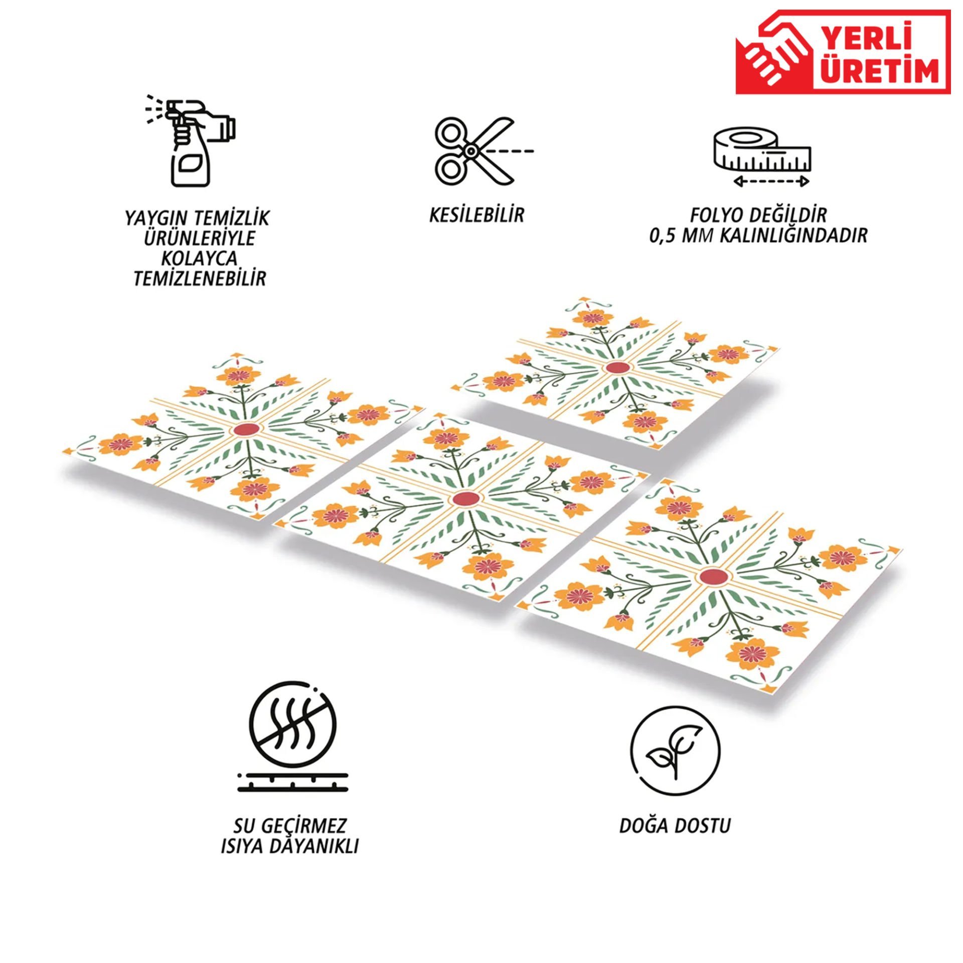 Tink Kendinden Yapışkanlı Portakal Çiçeği Desen 30x30 cm Pvc Karo Kaplama