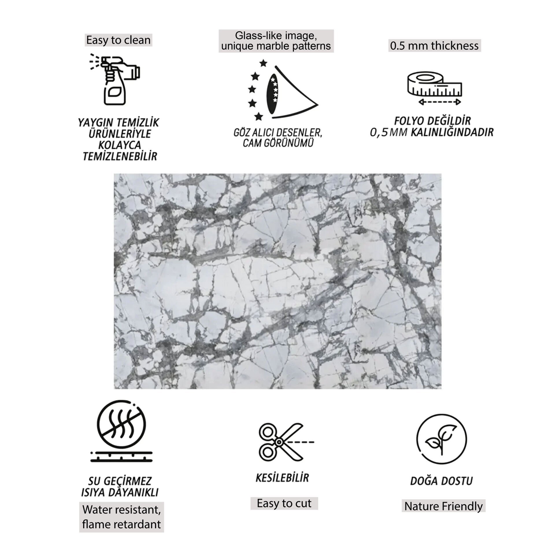 Tink Siyah Çizgili Mermer Desenli Panel Pvc 41X62 cm