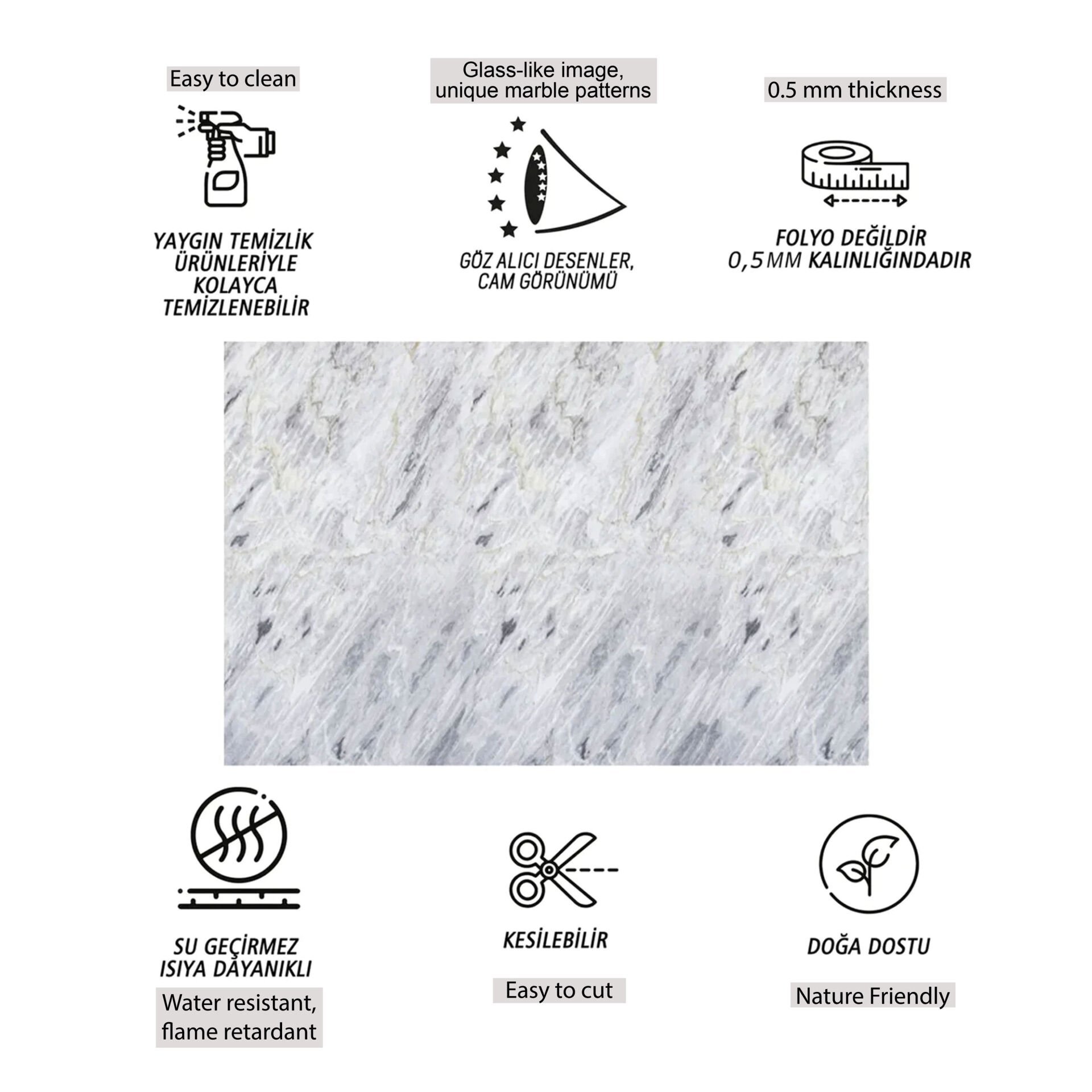 Tink Gri Dalgalı Mermer Desenli Panel Pvc 41X62 cm