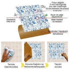 Tink Kendinden Yapışkanlı Mavi Sarmaşık Desenli 30x30 cm Pvc Karo Kaplama