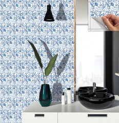 Tink Self Adhesive Blue Ivy Patterned 30x30 cm PVC Tile Covering