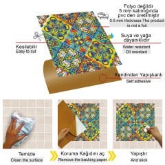 Tink Kendinden Yapışkanlı Talavera Desenli 30x30 cm Pvc Karo Kaplama 1 m2 (11 Adet)