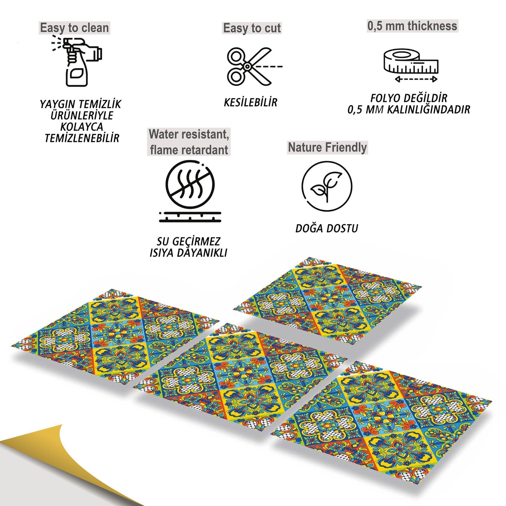 Tink Kendinden Yapışkanlı Talavera Desenli 30x30 cm Pvc Karo Kaplama