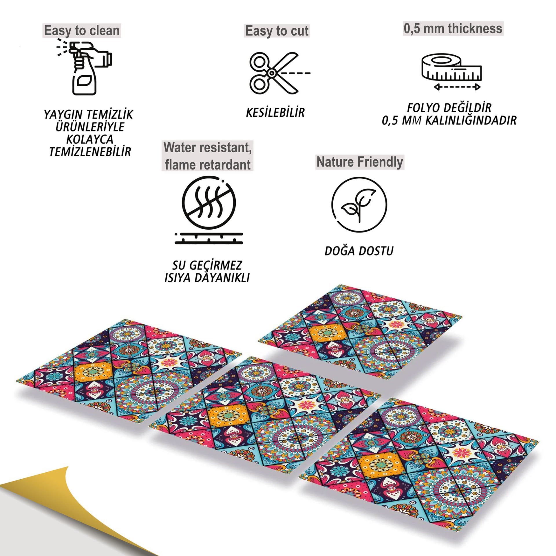 Tink Kendinden Yapışkanlı Pembe Karo Desenli 30x30 cm Pvc Karo Kaplama