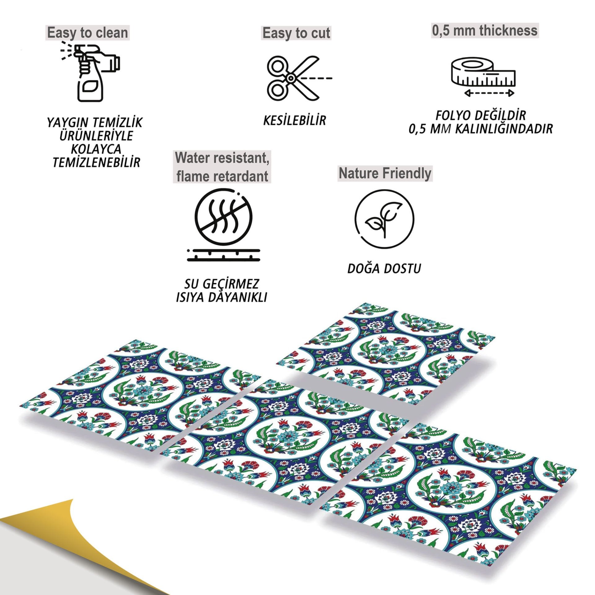 Tink Kendinden Yapışkanlı Metraj Çini Desenli 30x30 cm Pvc Karo Kaplama