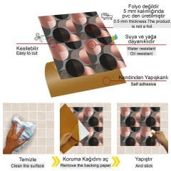 Tink Kendinden Yapışkanlı Koyu Yuvarlak Desenli 30x30 cm Pvc Karo Kaplama