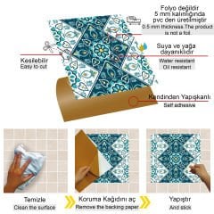 Tink Self Adhesive Turquoise Flower Patterned 30x30 cm PVC Tile Covering
