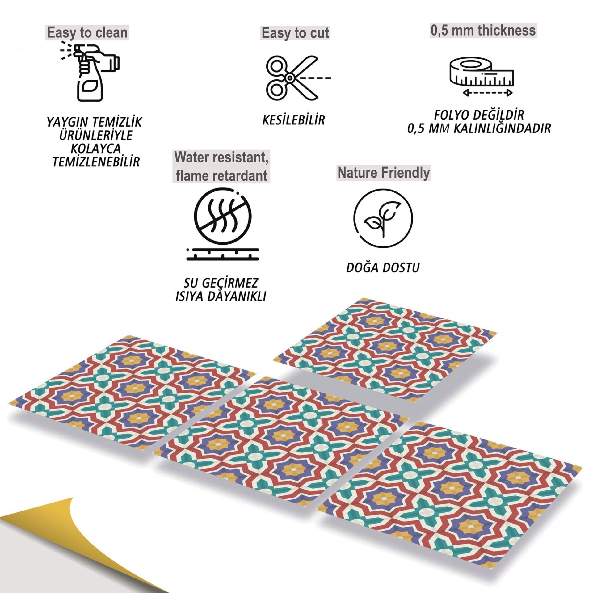 Tink Kendinden Yapışkanlı Kontrast Yıldız Desenli 30x30 cm Pvc Karo Kaplama