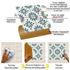 Tink Kendinden Yapışkanlı Yeşil Çiçek Bahçesi Desenli 30x30 cm Pvc Karo Kaplama