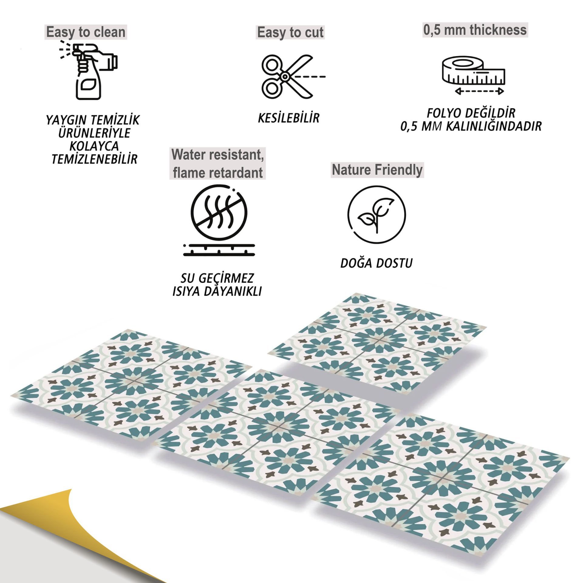 Tink Kendinden Yapışkanlı Yeşil Çiçek Bahçesi Desenli 30x30 cm Pvc Karo Kaplama