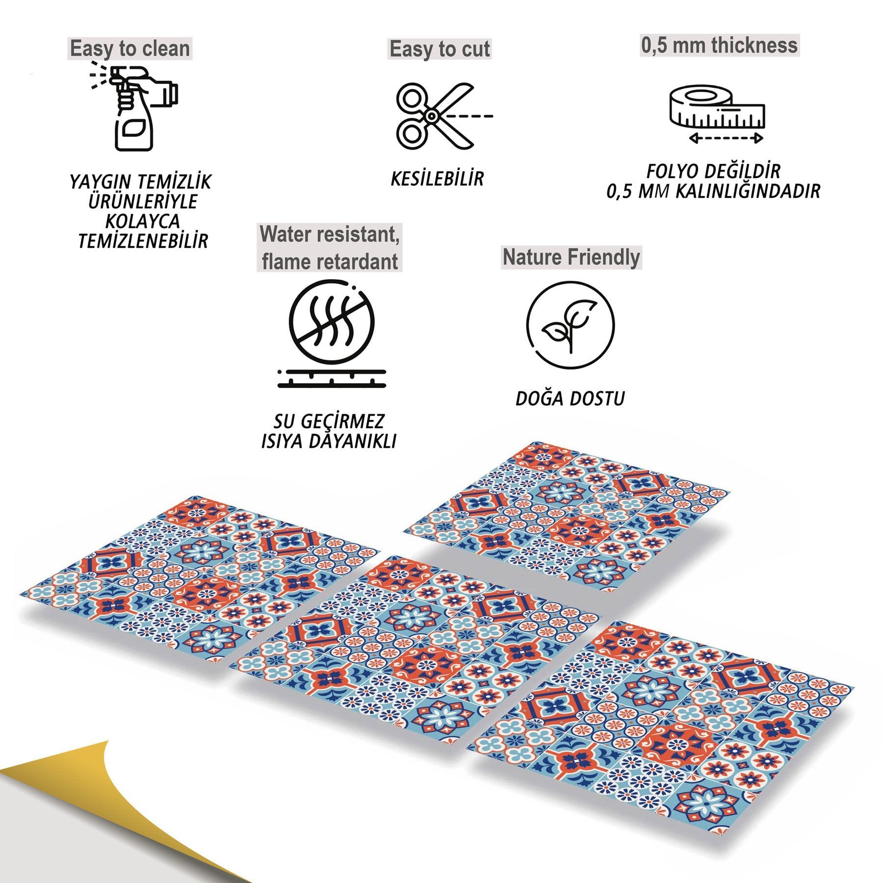 Tink Kendinden Yapışkanlı Kontrast 4'lü Karo Desenli 30x30 cm Pvc Karo Kaplama