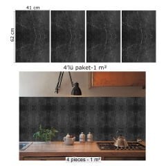 Tink Belgium Black Mermer Desenli Panel Pvc 41X62 cm 1 m² (4 Adet)