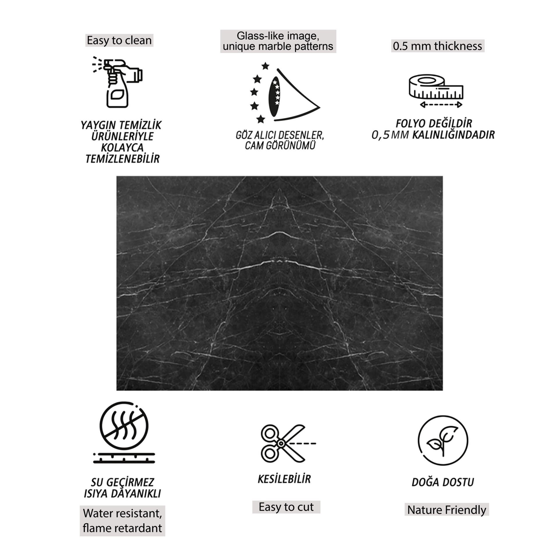 Tink Belgium Black Mermer Desenli Panel Pvc 41X62 cm