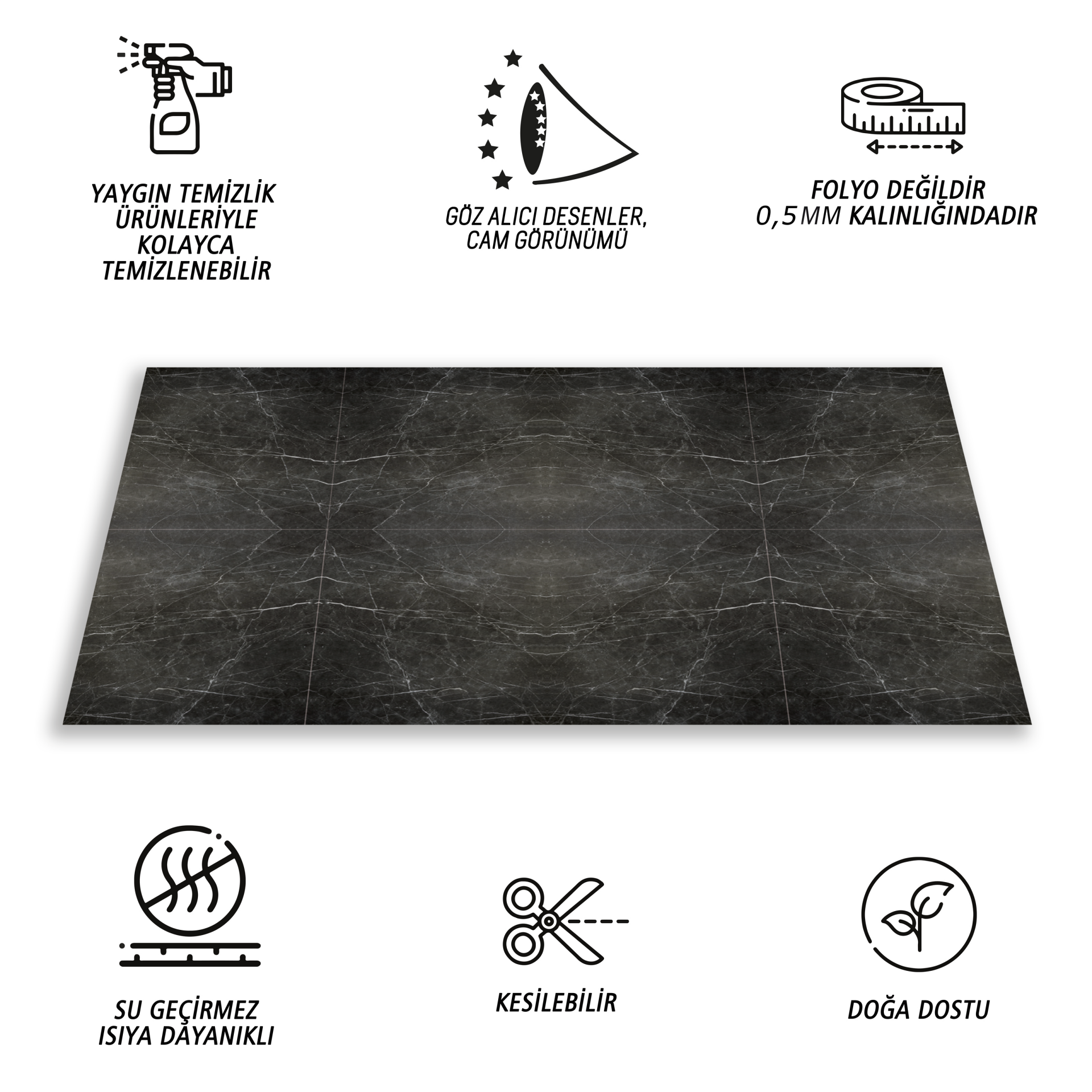 Tink Kendinden Yapışkanlı Mermer Görünümlü Panel Belgıum Black Desen 82x122