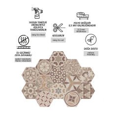 Tink Kendinden Yapışkanlı Bej Altıgen Pvc Karo Kaplama 27x31 cm