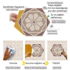 Tink Kendinden Yapışkanlı Bej Altıgen Pvc Karo Kaplama 27x31 cm