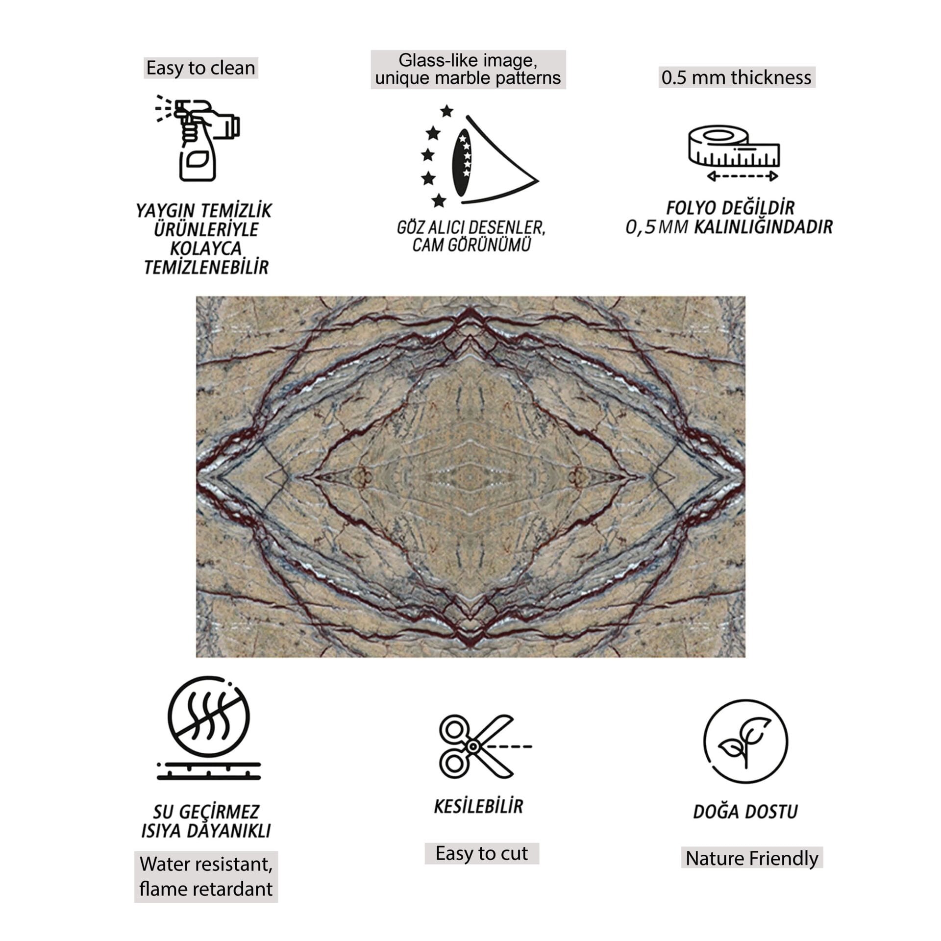 Tink Kırmızı Granit Mermer Desenli Panel Pvc 41X62 cm 1 m² (4 Adet)