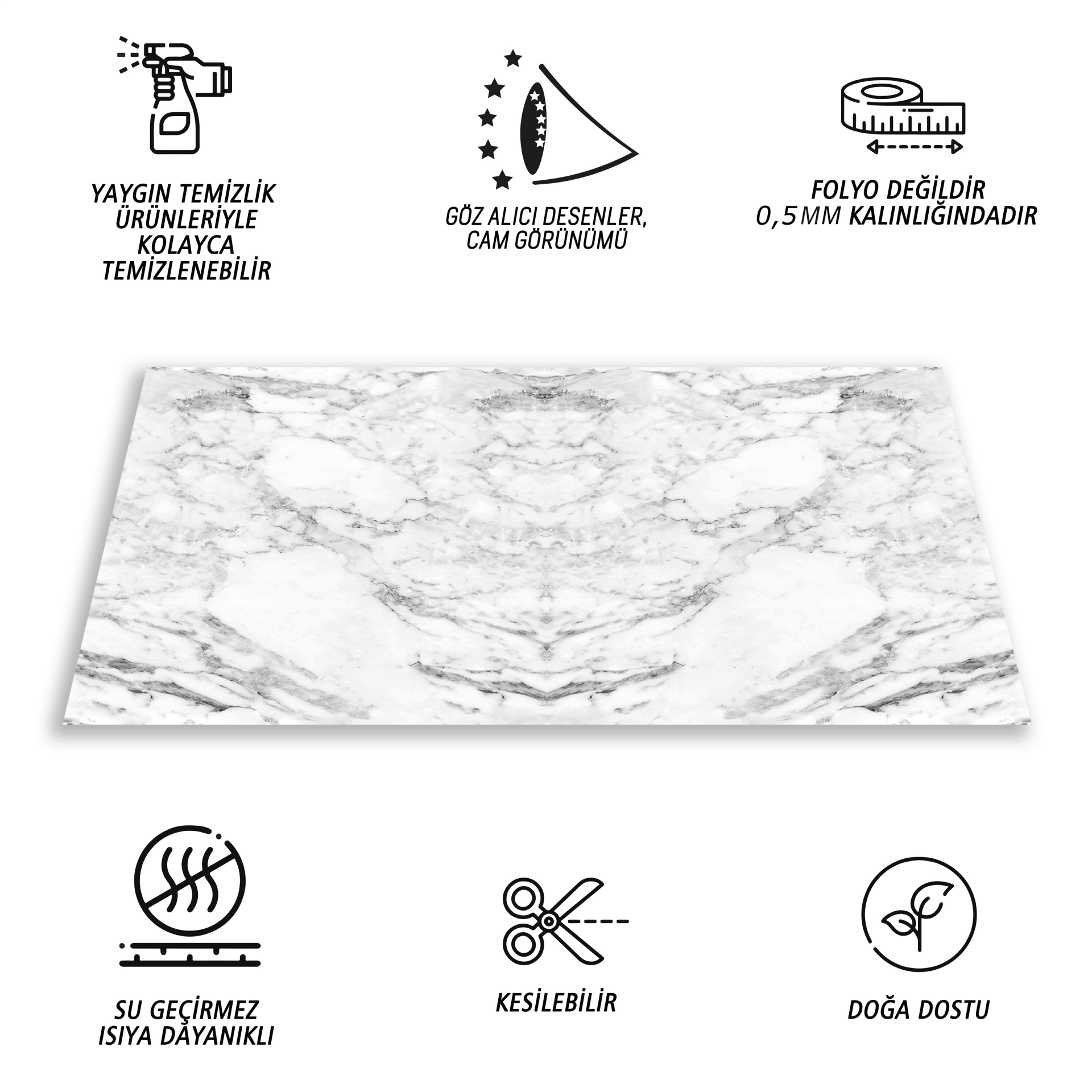 Tink Kendinden Yapışkanlı Mermer Görünümlü Panel Beyaz Mermer Desen 82x122