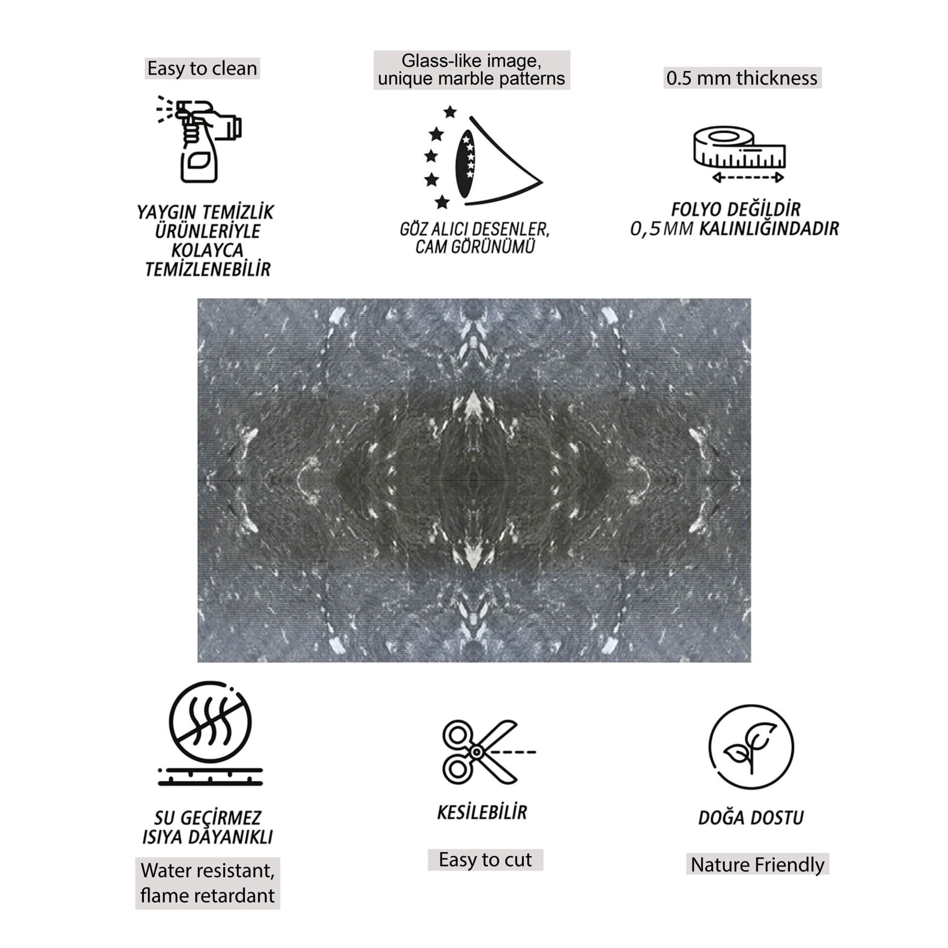 Tink Siyah Halı Mermer Desenli Panel Pvc 41X62 cm 1 m² (4 Adet)