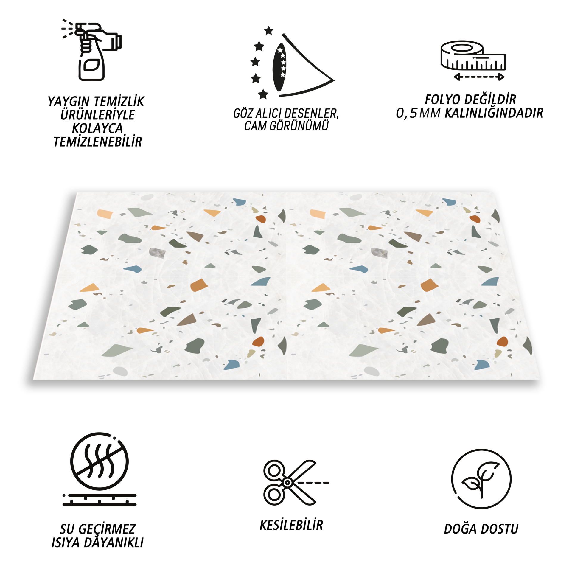 Tink Kendinden Yapışkanlı Mermer Görünümlü Panel Renkli Terrazzo Desen 82x122