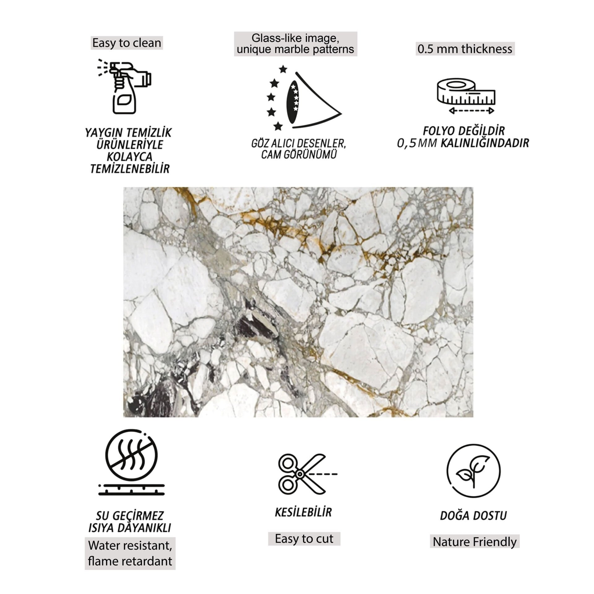 Tink Taş Mermer Desenli Panel Pvc 41X62 cm 1 m² (4 Adet)
