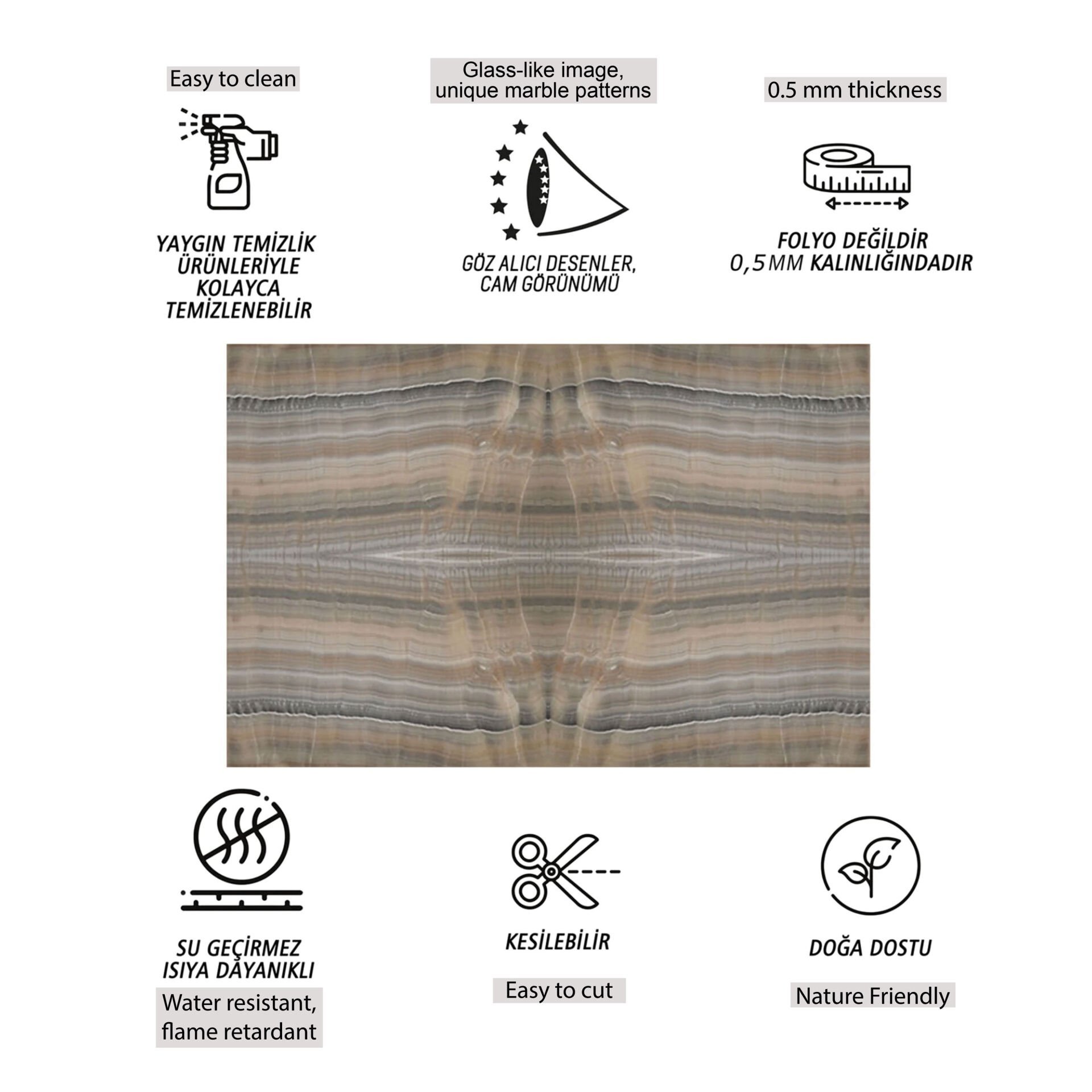 Tink Kahve Sıralı Mermer Desenli Panel Pvc 41X62 cm