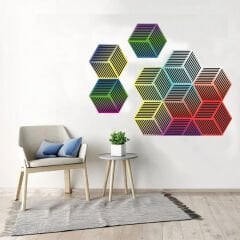 Tink Kendinden Yapışkanlı Renkli Geometrik Altıgen Pvc Karo Kaplama 27x31 cm