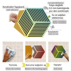 Tink Kendinden Yapışkanlı Renkli Geometrik Altıgen Pvc Karo Kaplama 27x31 cm